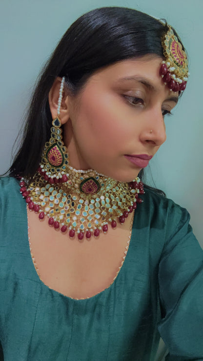 Royal Red Kundan Pearl Bridal Jewelry Set