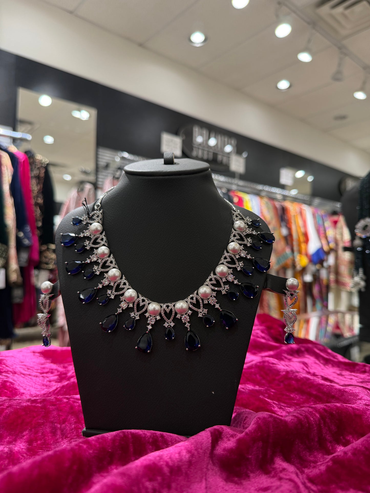 Royal Blue Pearl Statement Necklace Set