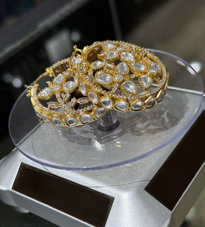 Radiant Kundan Golden-Silver Hoops