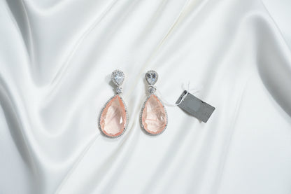 Peach Morganite & Diamond Drop Earrings