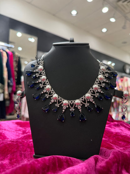 Royal Blue Pearl Statement Necklace Set