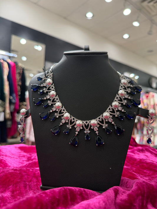 Royal Blue Pearl Statement Necklace Set