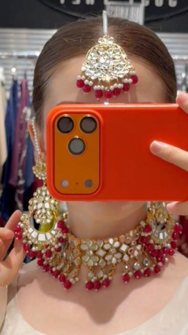 Royal Red Kundan Pearl Bridal Jewelry Set