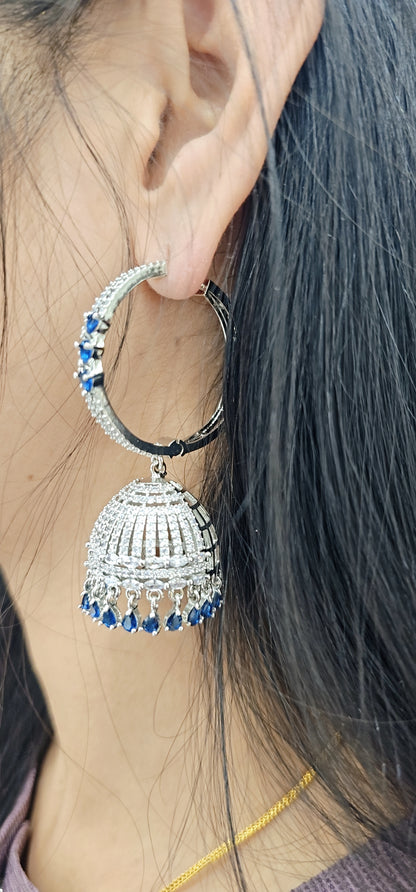 Silver Sapphire Jhumka
