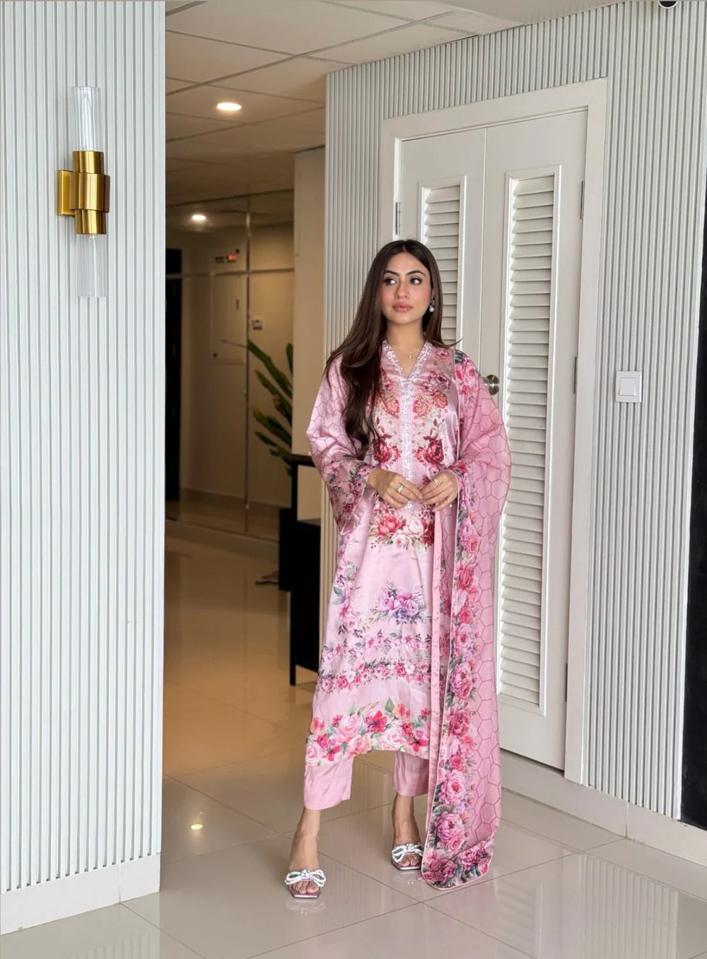 Pink Satin Silk Outfit
