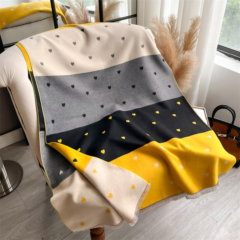 Women's Double-sided Small Love Color Matching Printed Artificial Cashmere Scarf All-matching Warm Bib Shawl