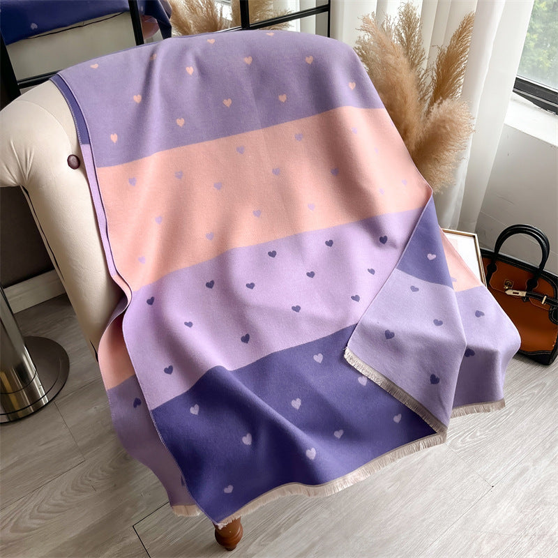 Women's Double-sided Small Love Color Matching Printed Artificial Cashmere Scarf All-matching Warm Bib Shawl