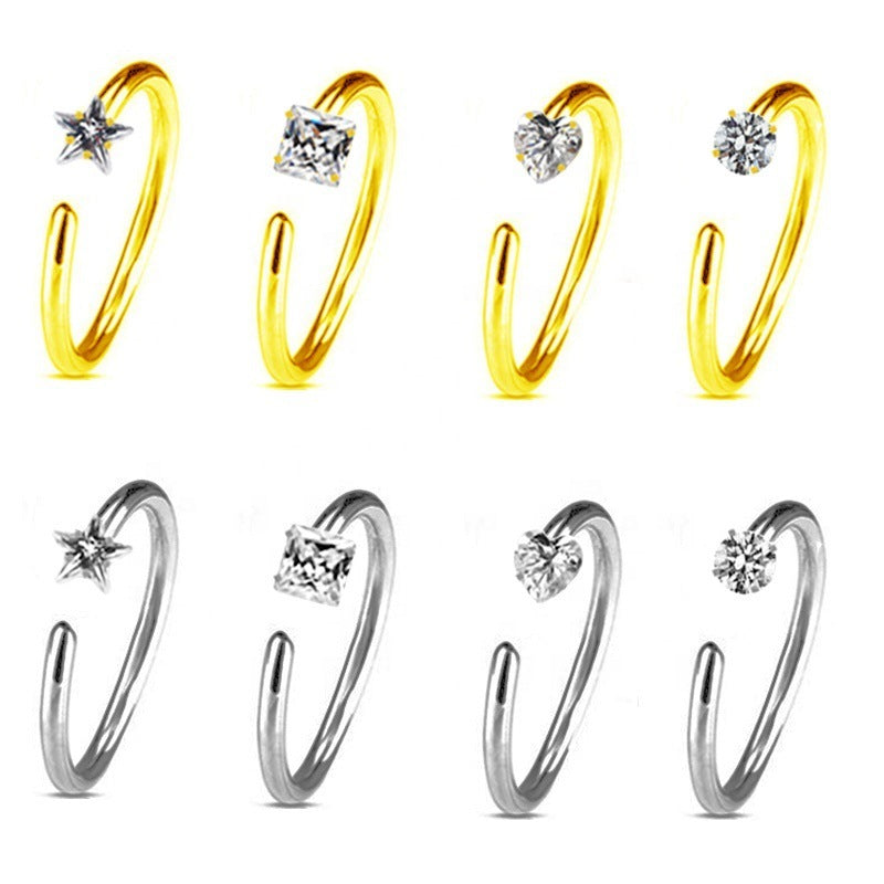 European And American Heart-shaped Square Round Stainless Steel Nose Ring