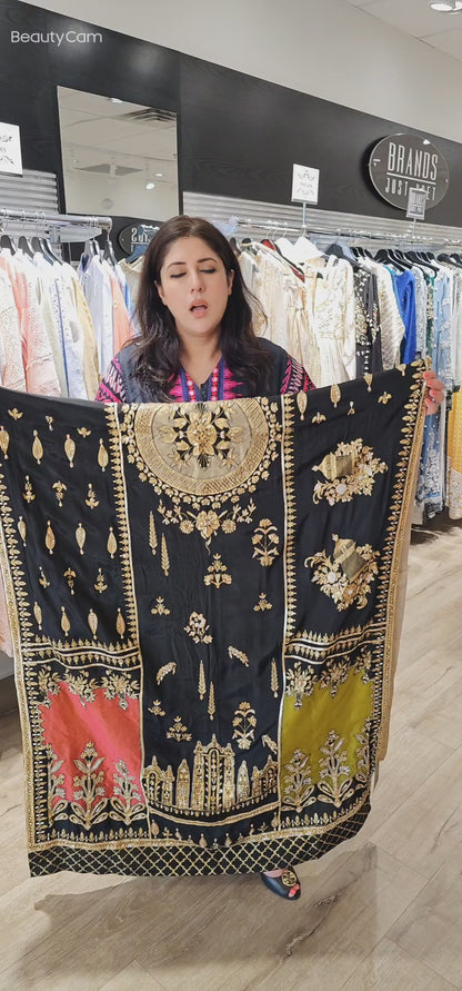 Black Silk Block Printed Shawl