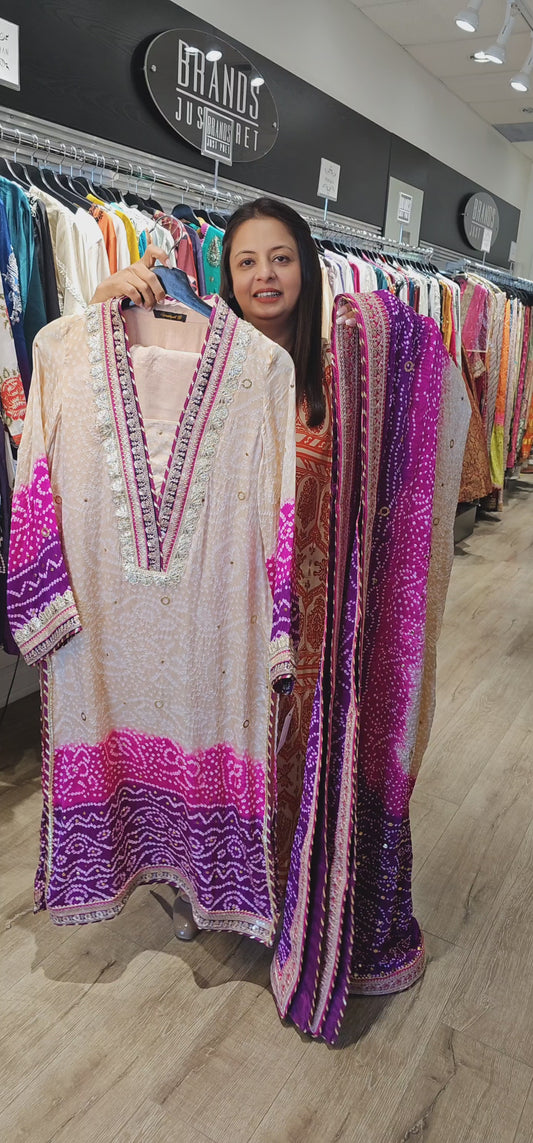 Light and Dark Pink with Purple Bandhani Outfit