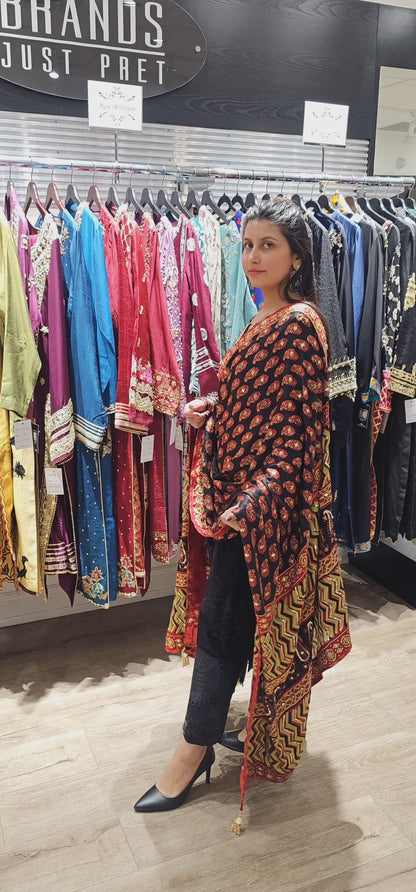 H Black Pure Digital Silk Dupatta