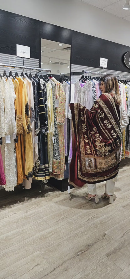 Burgundy Brown Velvet Rajasthani Shawl