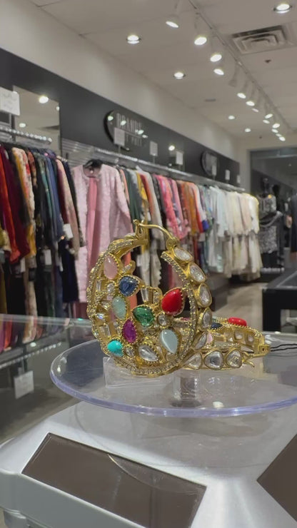 Multicolor Stone Gold Hoop Earrings