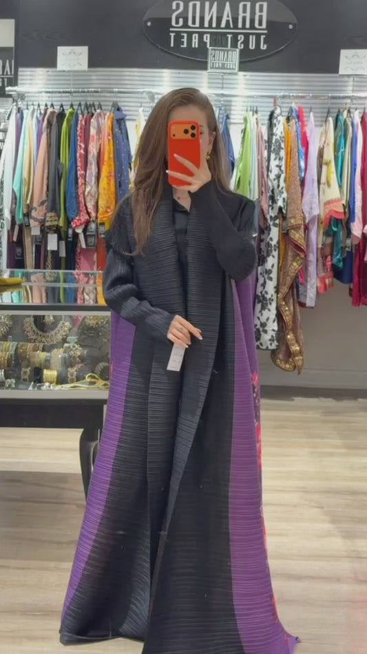 Purple Black Printed Pleated Shrug