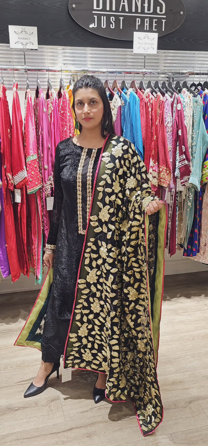 PM Black Gold Panni Work Dupatta
