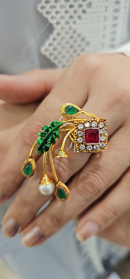 Gold Green Ruby Ring