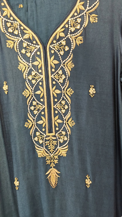 Teal Embroidered Three-Piece Dress