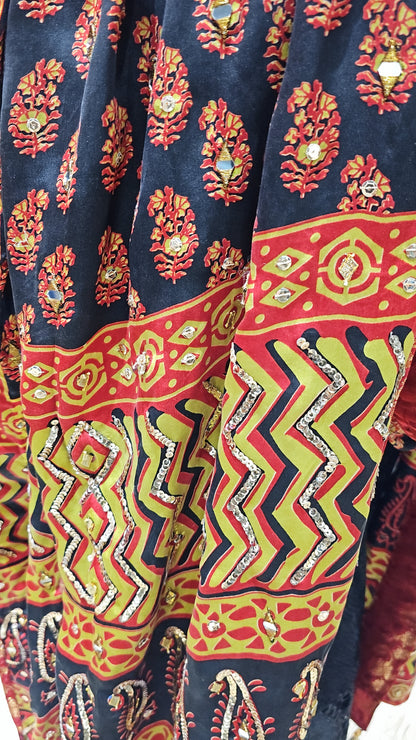 H Black Pure Digital Silk Dupatta