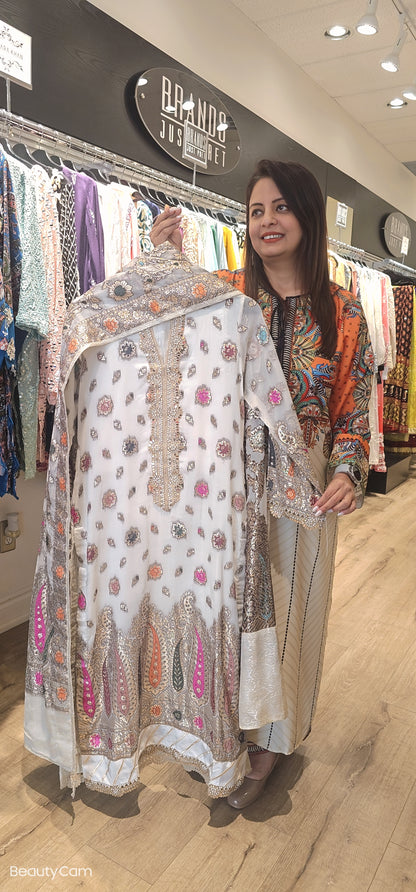 White Chiffon Banarasi