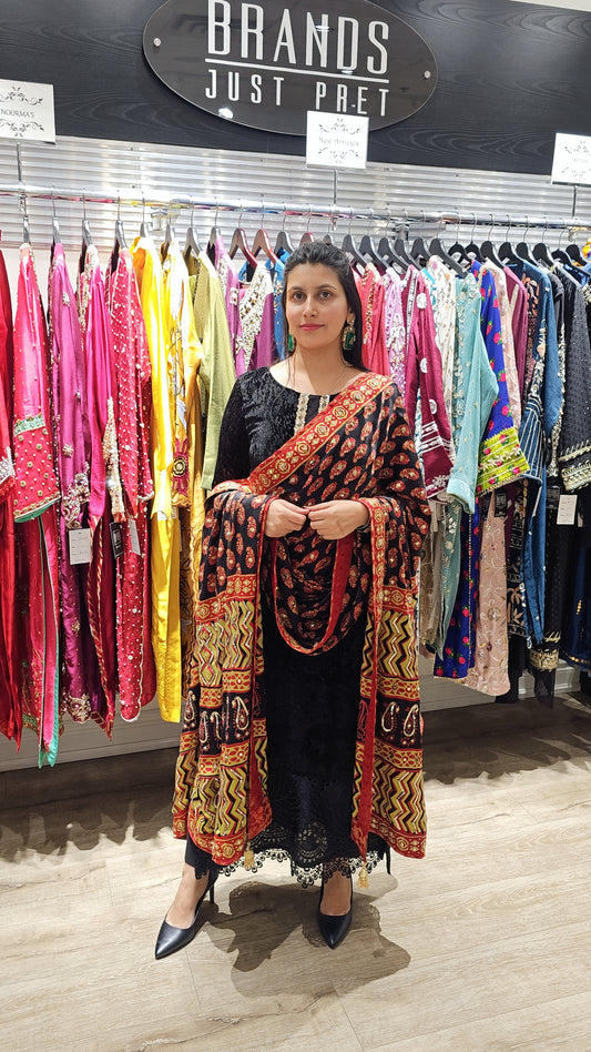 H Black Pure Digital Silk Dupatta