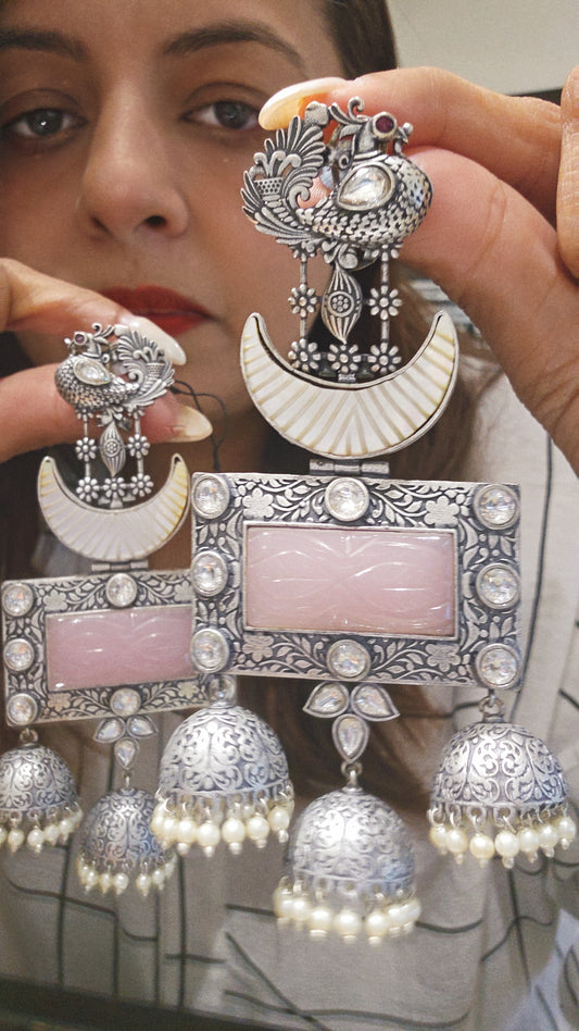 Silver Pearl Jhumka Earrings