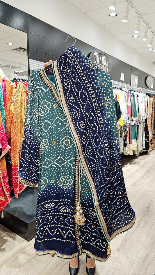 Navy & Teal Bandhani Elegance – 3 Piece Suit Set