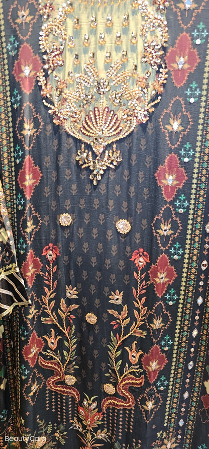 Black Printed Silk Outfit