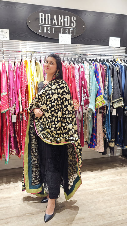 PM Black Gold Panni Work Dupatta