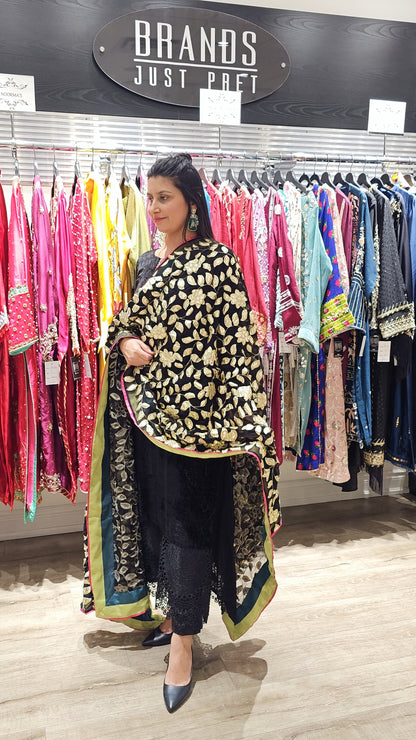 PM Black Gold Panni Work Dupatta