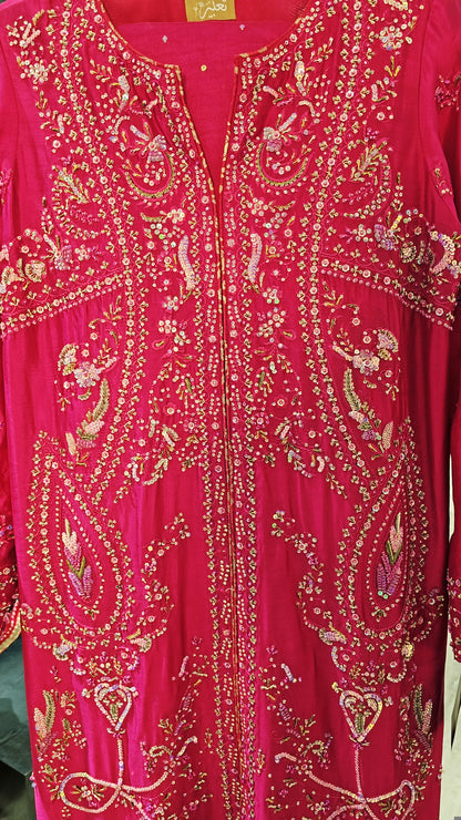 Maroon Embroidered 3-Piece Suit