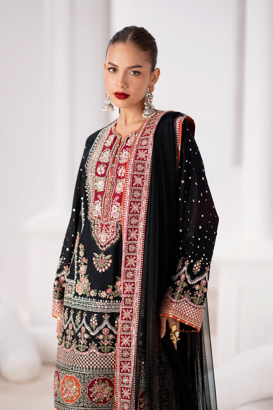 Elegant Black Embroidered Pakistani Suit with Statement Dupatta