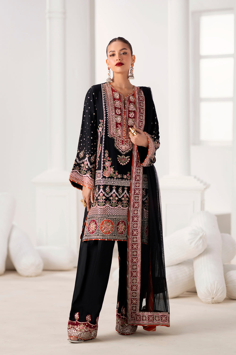 Elegant Black Embroidered Pakistani Suit with Statement Dupatta