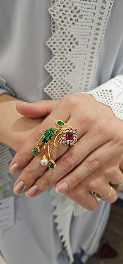 Gold Green Ruby Ring