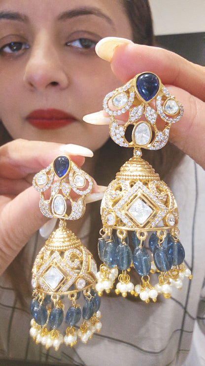 Gold Blue Jhumka