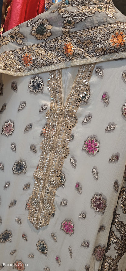 White Chiffon Banarasi