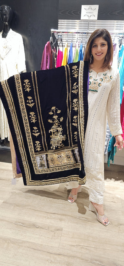 Dark Purple Velvet Rajasthani Shawl