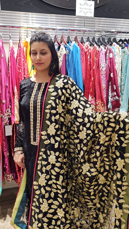 PM Black Gold Panni Work Dupatta