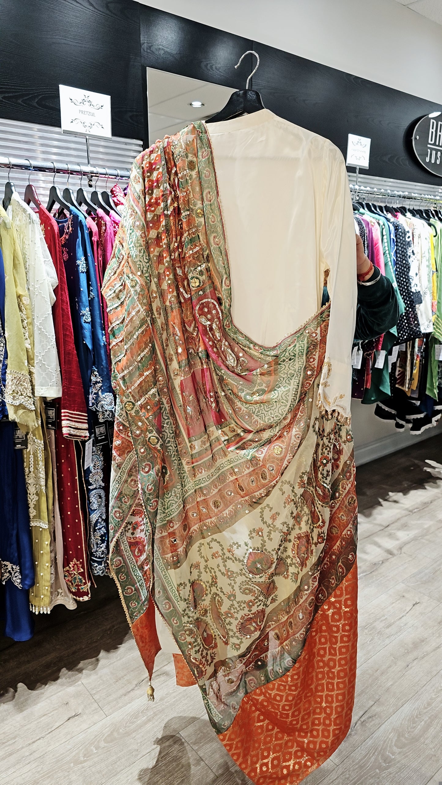 Elegant Ivory Kurta Set with Printed Dupatta