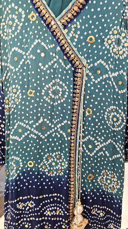 Navy & Teal Bandhani Elegance – 3 Piece Suit Set