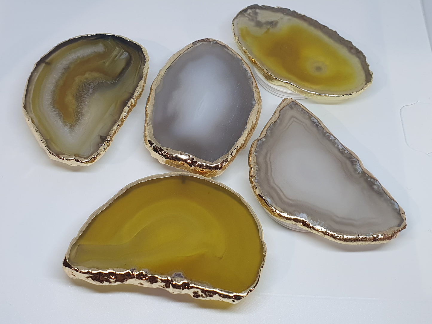Gift for her | Gray Agate Natural edge | Yellow Black | Irregular with Gold Rim | Tiger Eye | Natural Gemstone Crystal | Phone Accessory