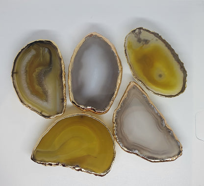 Gift for her | Gray Agate Natural edge | Yellow Black | Irregular with Gold Rim | Tiger Eye | Natural Gemstone Crystal | Phone Accessory