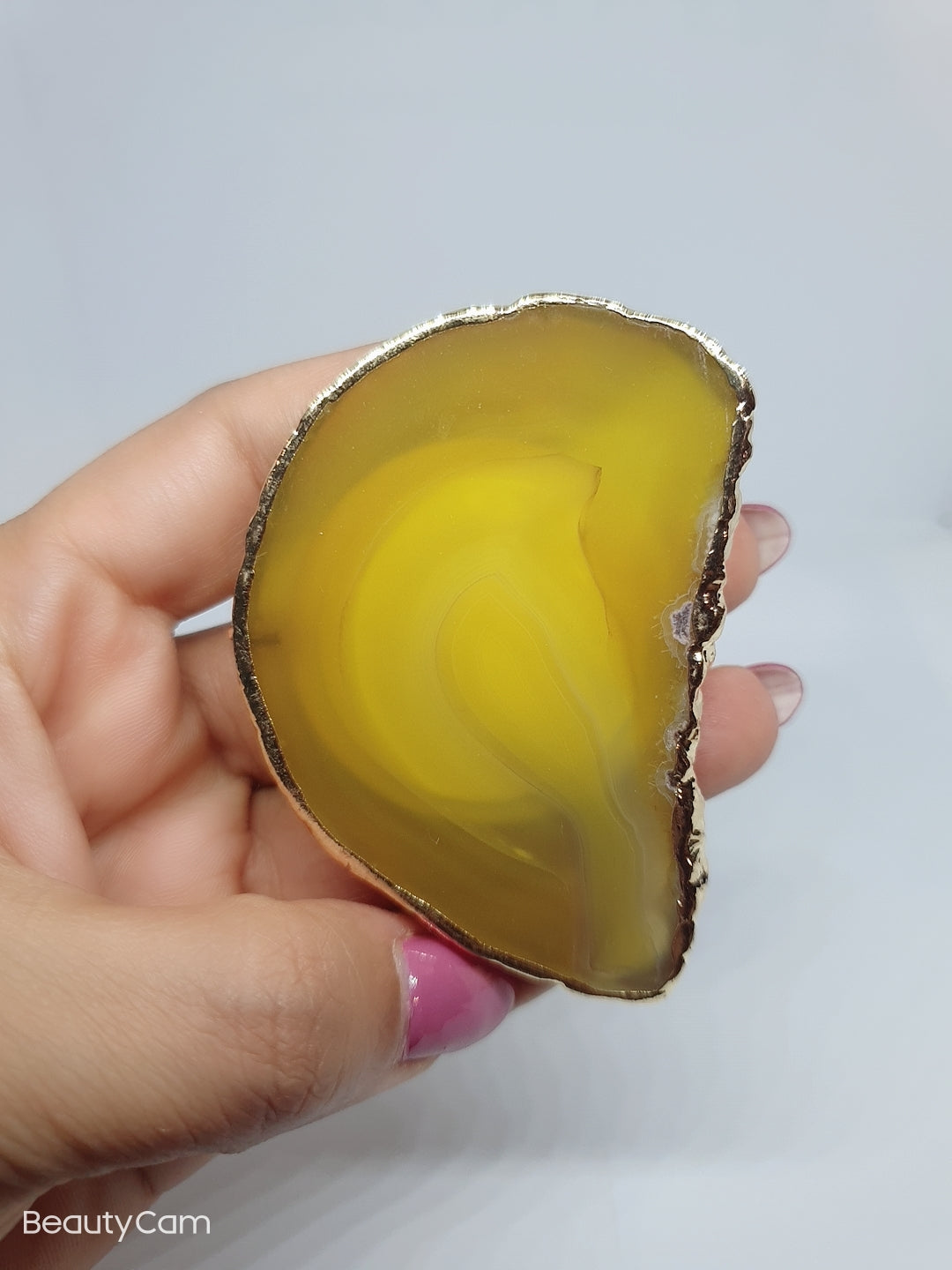 Gift for her | Gray Agate Natural edge | Yellow Black | Irregular with Gold Rim | Tiger Eye | Natural Gemstone Crystal | Phone Accessory