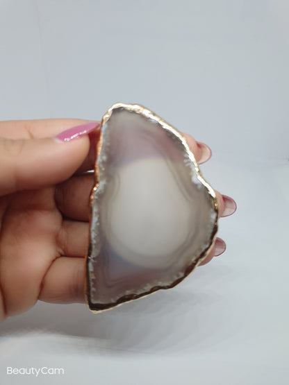 Gift for her | Gray Agate Natural edge | Yellow Black | Irregular with Gold Rim | Tiger Eye | Natural Gemstone Crystal | Phone Accessory