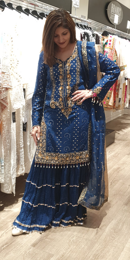 Blue Chikenkari with Gharara