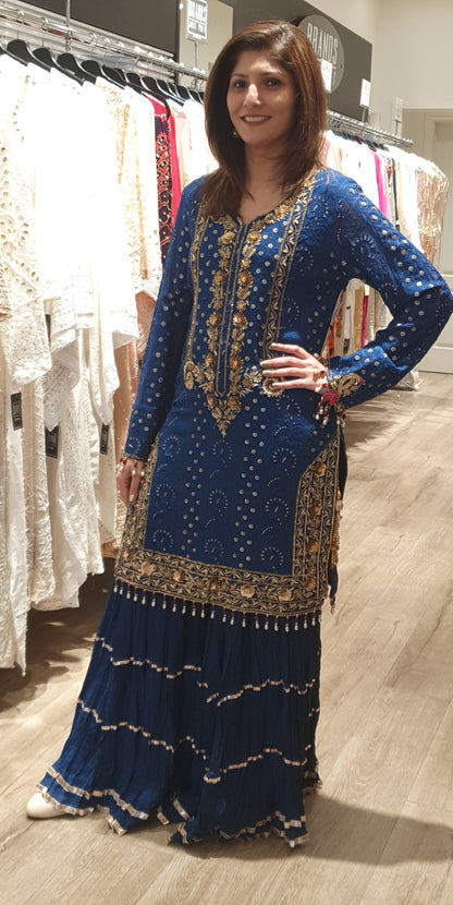 Blue Chikenkari with Gharara