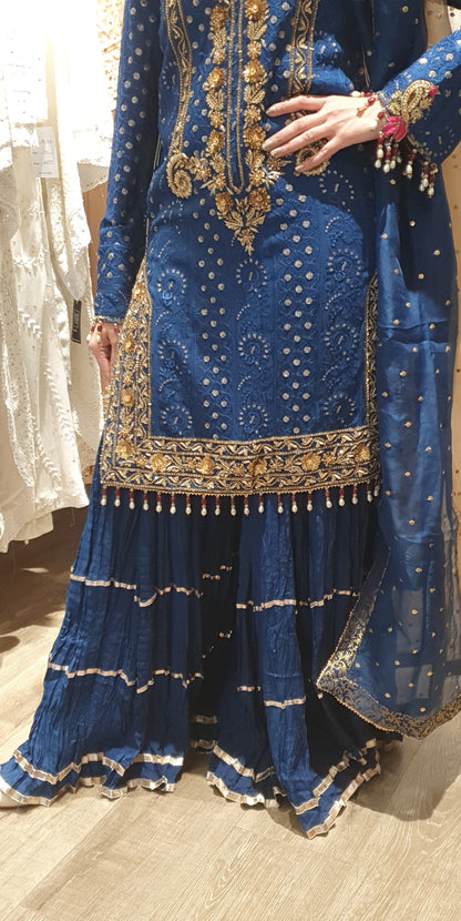 Blue Chikenkari with Gharara