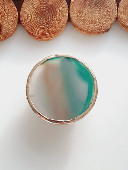 Round Golden Agate Cell Phone Grip Holder Gold Rim