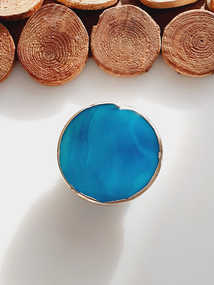 Round Golden Agate Cell Phone Grip Holder Gold Rim