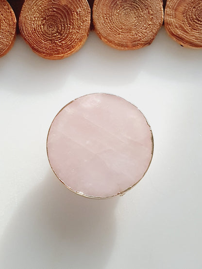 Round Golden Agate Cell Phone Grip Holder Gold Rim