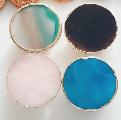 Round Golden Agate Cell Phone Grip Holder Gold Rim